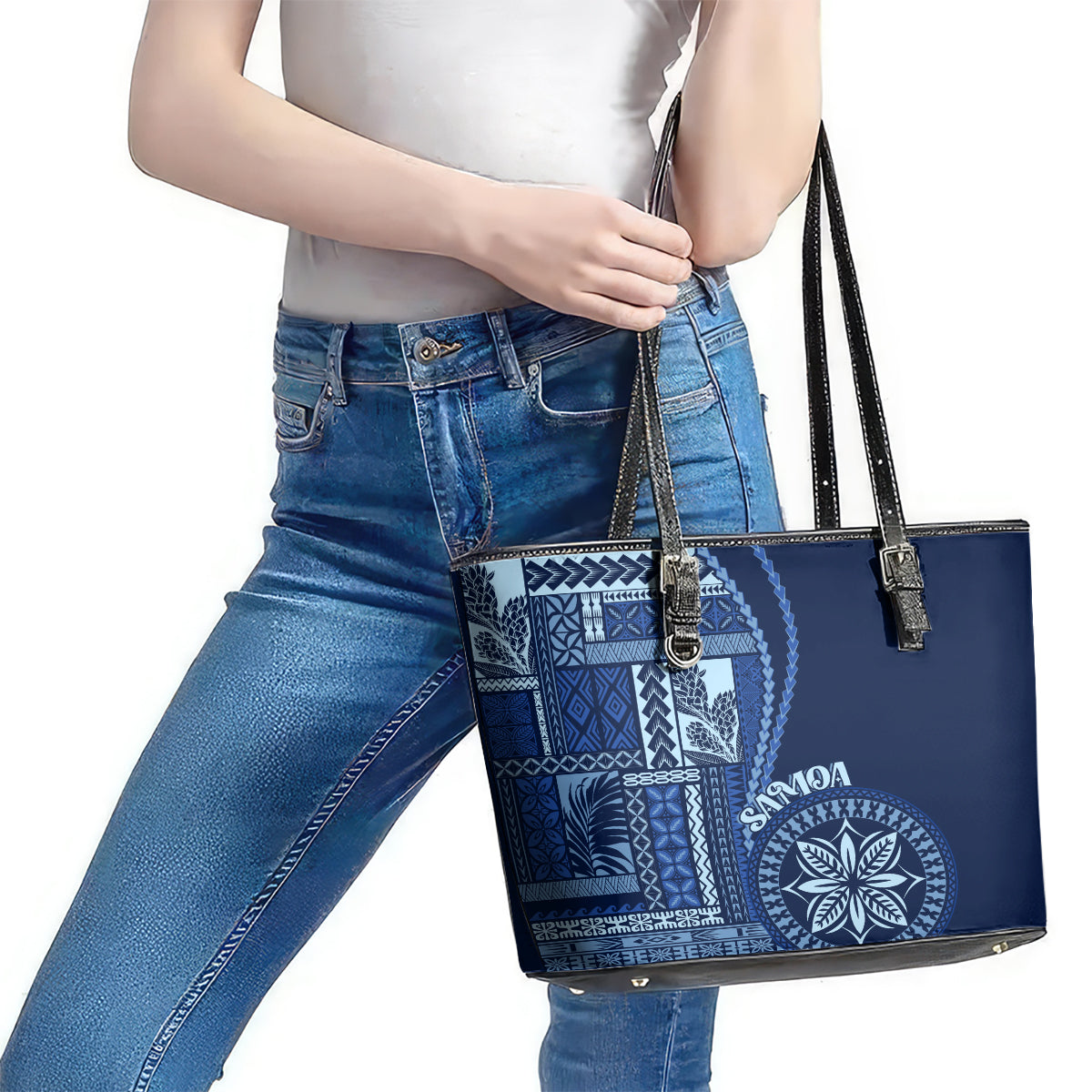 Samoa Siapo Motif Leather Tote Bag Classic Style - Bue Ver LT7
