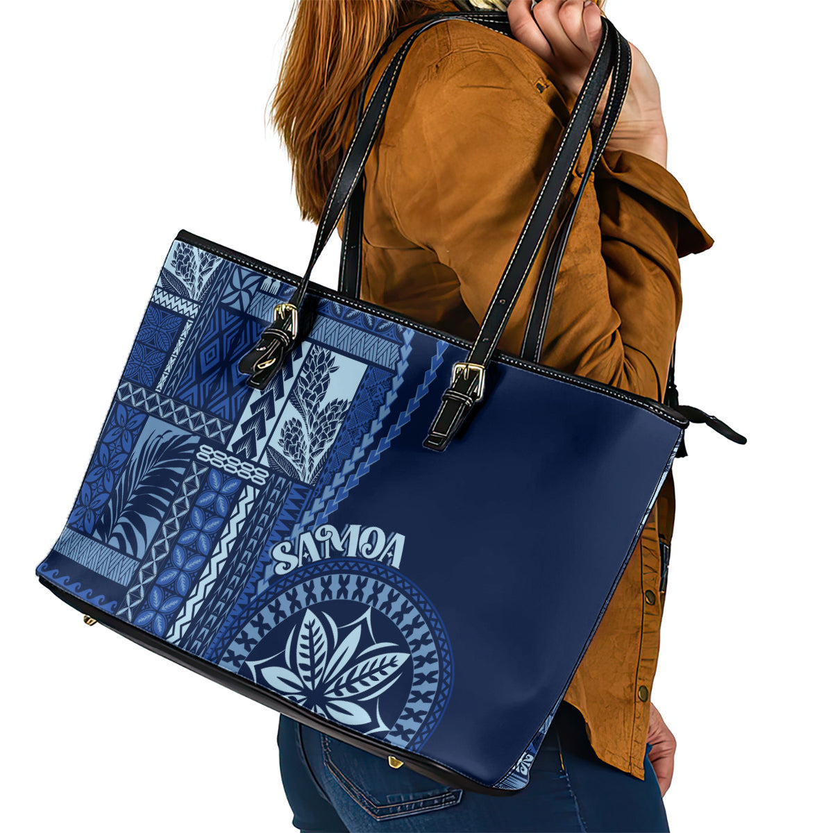 Samoa Siapo Motif Leather Tote Bag Classic Style - Bue Ver LT7