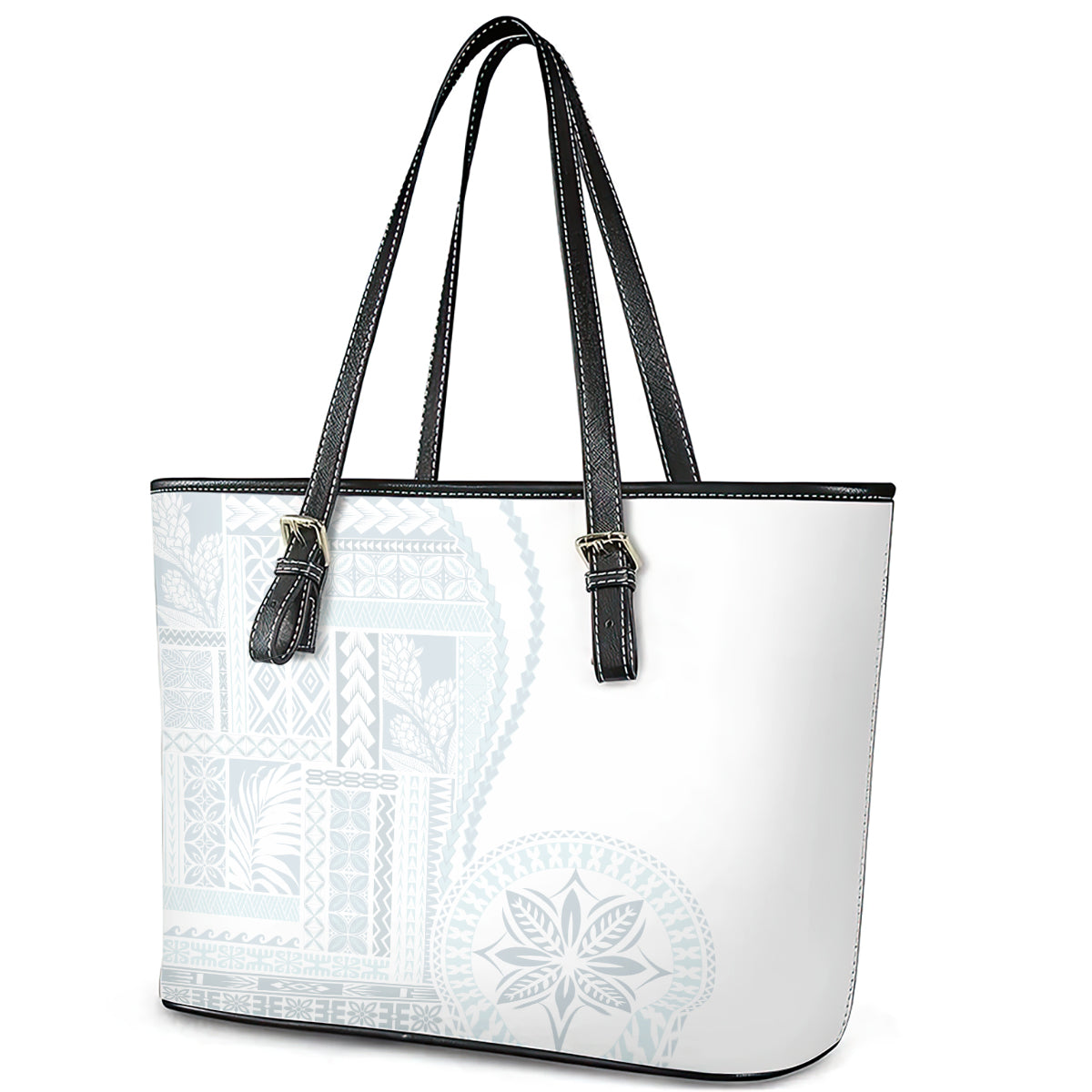 Samoa White Sunday Leather Tote Bag Classic Siapo Style LT7
