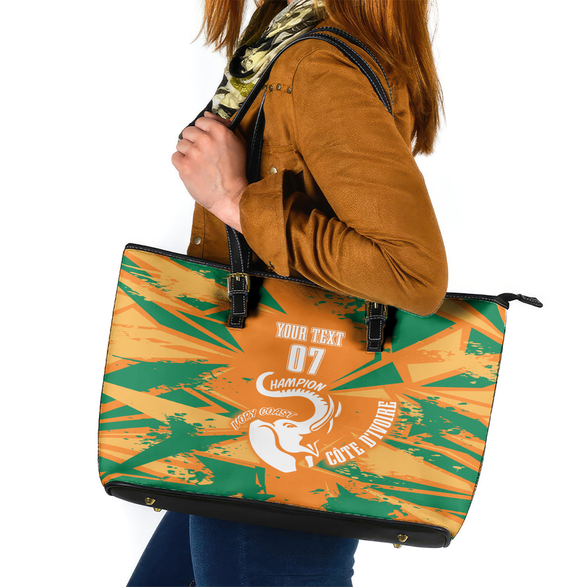 Ivory Coast Football Custom Leather Tote Bag Les Elephants Champions LT7