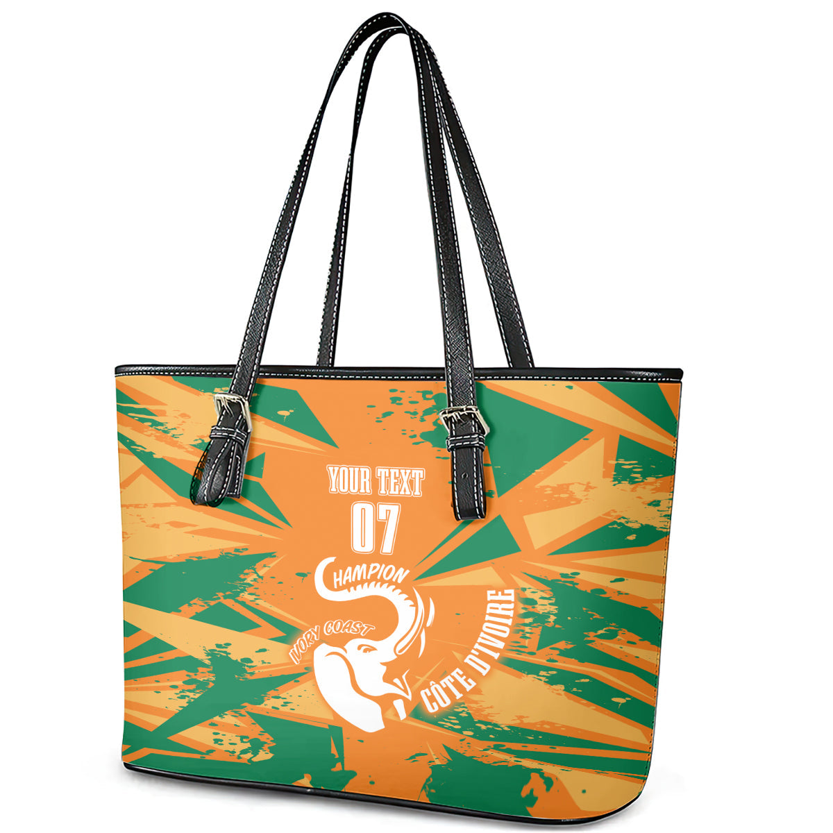 Ivory Coast Football Custom Leather Tote Bag Les Elephants Champions LT7