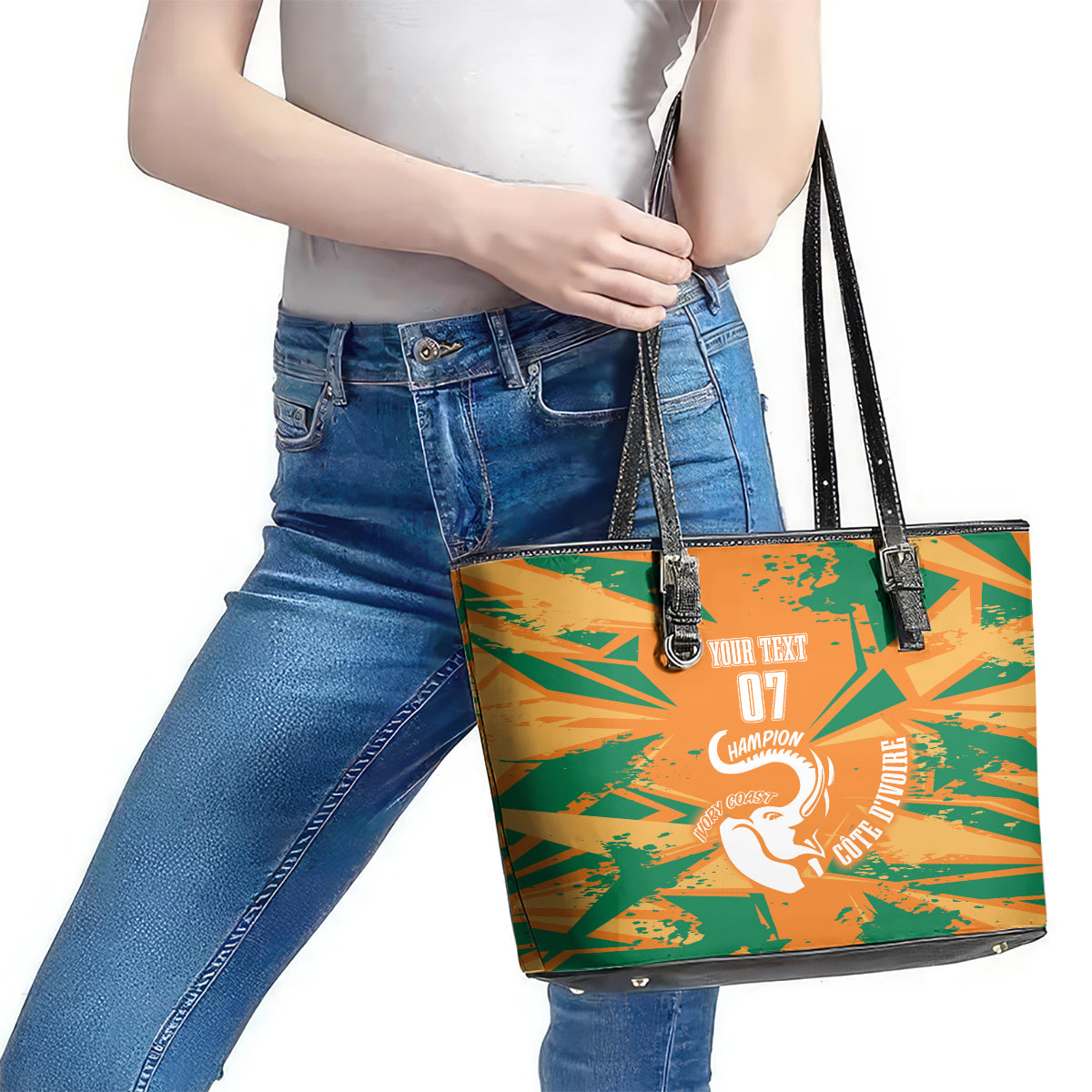 Ivory Coast Football Custom Leather Tote Bag Les Elephants Champions LT7