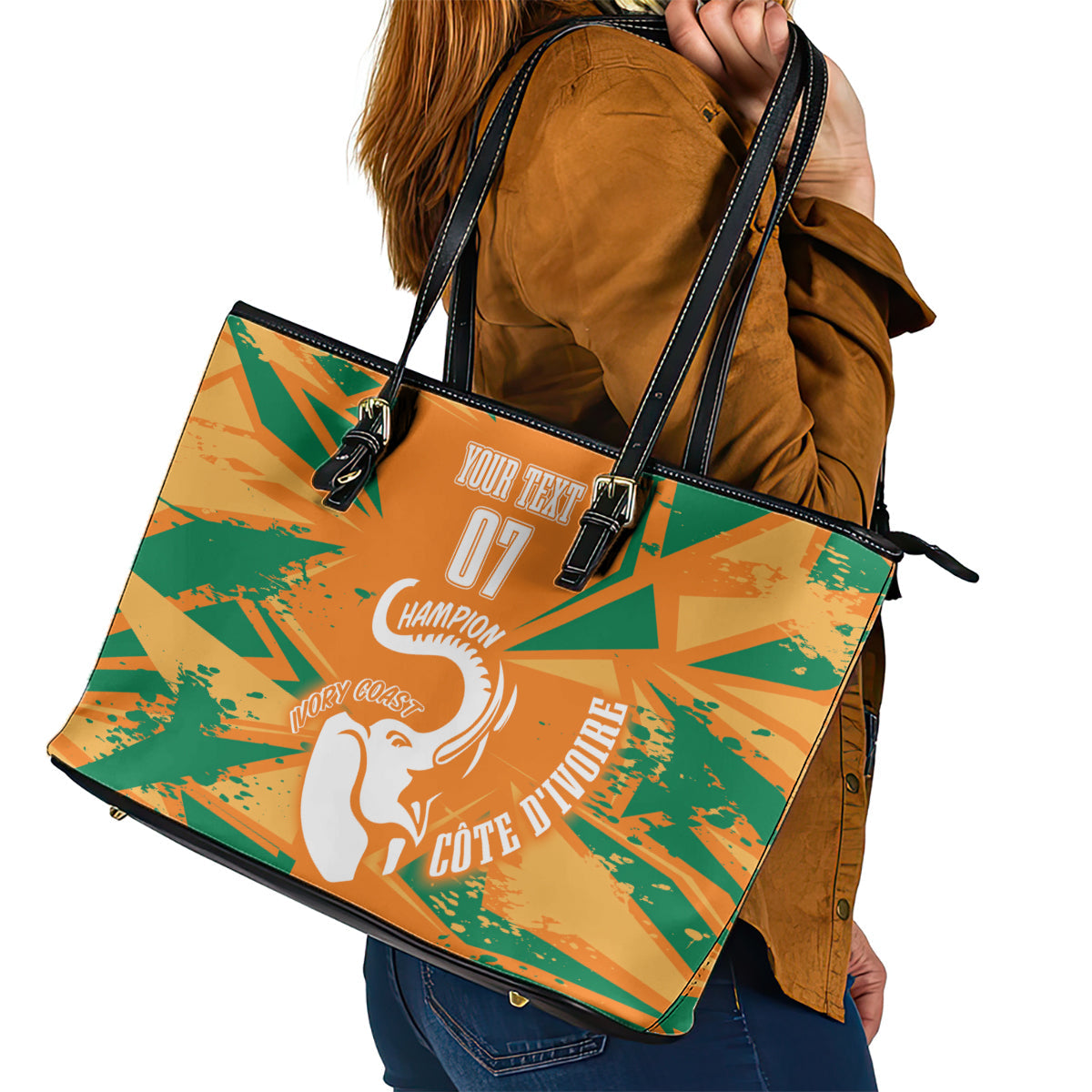 Ivory Coast Football Custom Leather Tote Bag Les Elephants Champions LT7