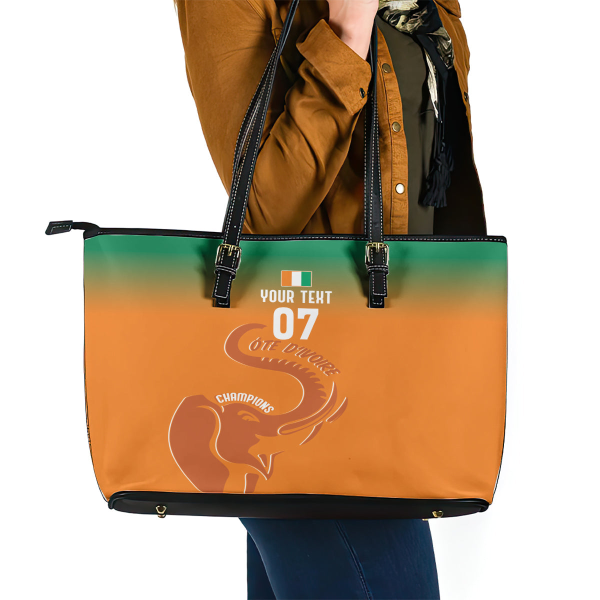 Ivory Coast Football Custom Leather Tote Bag Ivory Elephants - Basic Style LT7