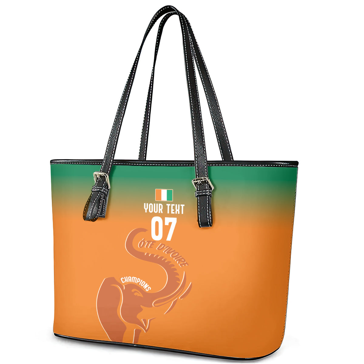 Ivory Coast Football Custom Leather Tote Bag Ivory Elephants - Basic Style LT7