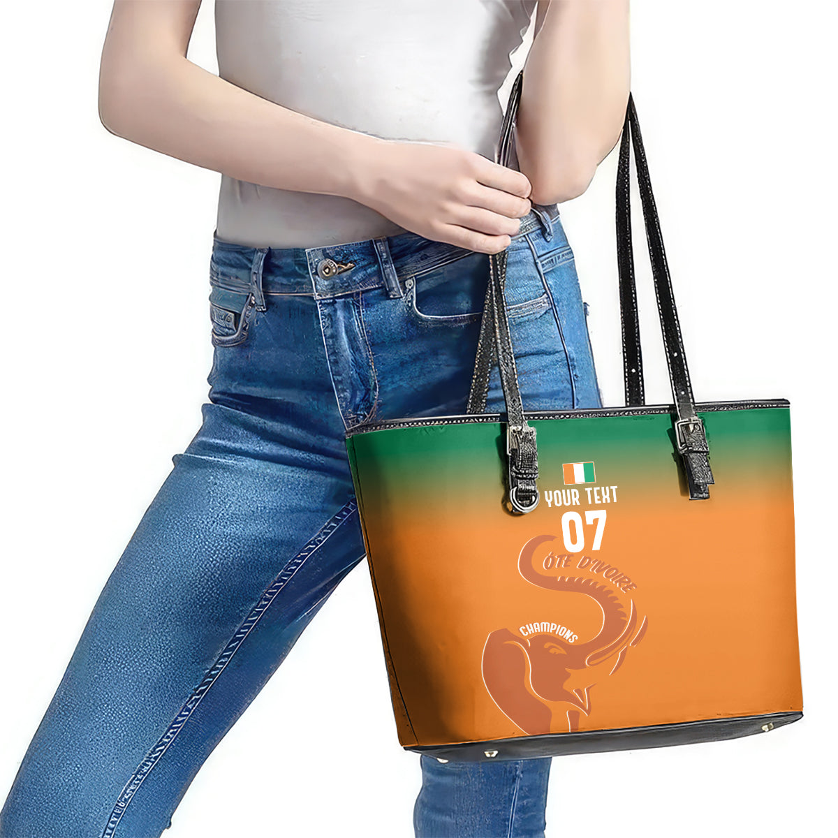 Ivory Coast Football Custom Leather Tote Bag Ivory Elephants - Basic Style LT7