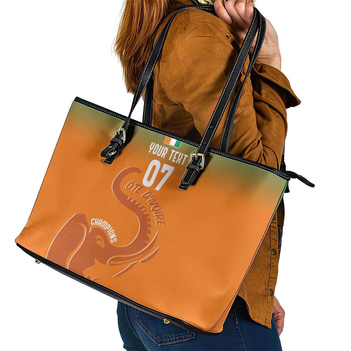 Ivory Coast Football Custom Leather Tote Bag Ivory Elephants - Basic Style LT7