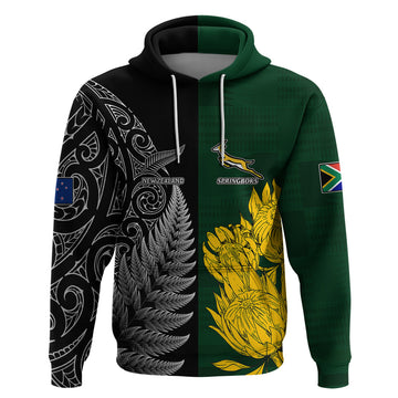 Personalised New Zealand Mix South Africa Rugby Hoodie Protea Vs. Silver Ferns LT7