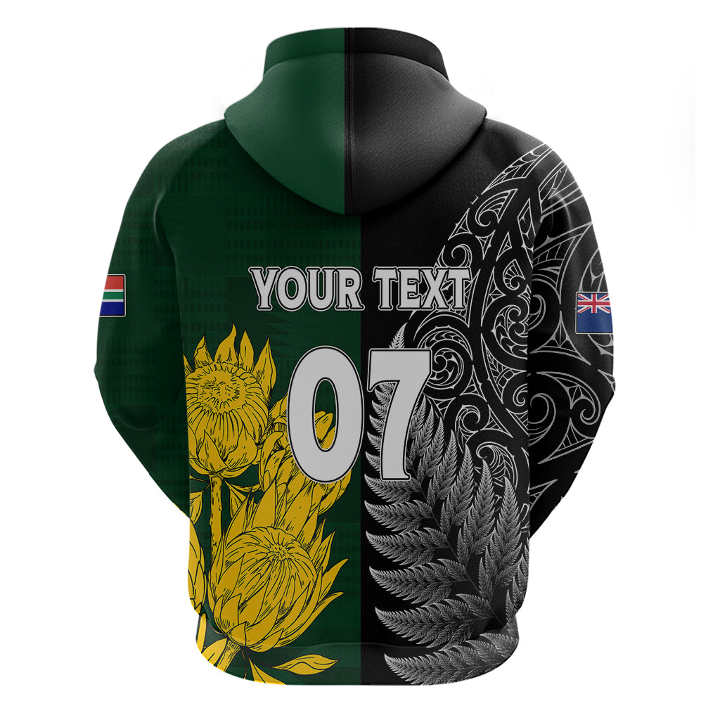 Personalised New Zealand Mix South Africa Rugby Hoodie Protea Vs. Silver Ferns LT7