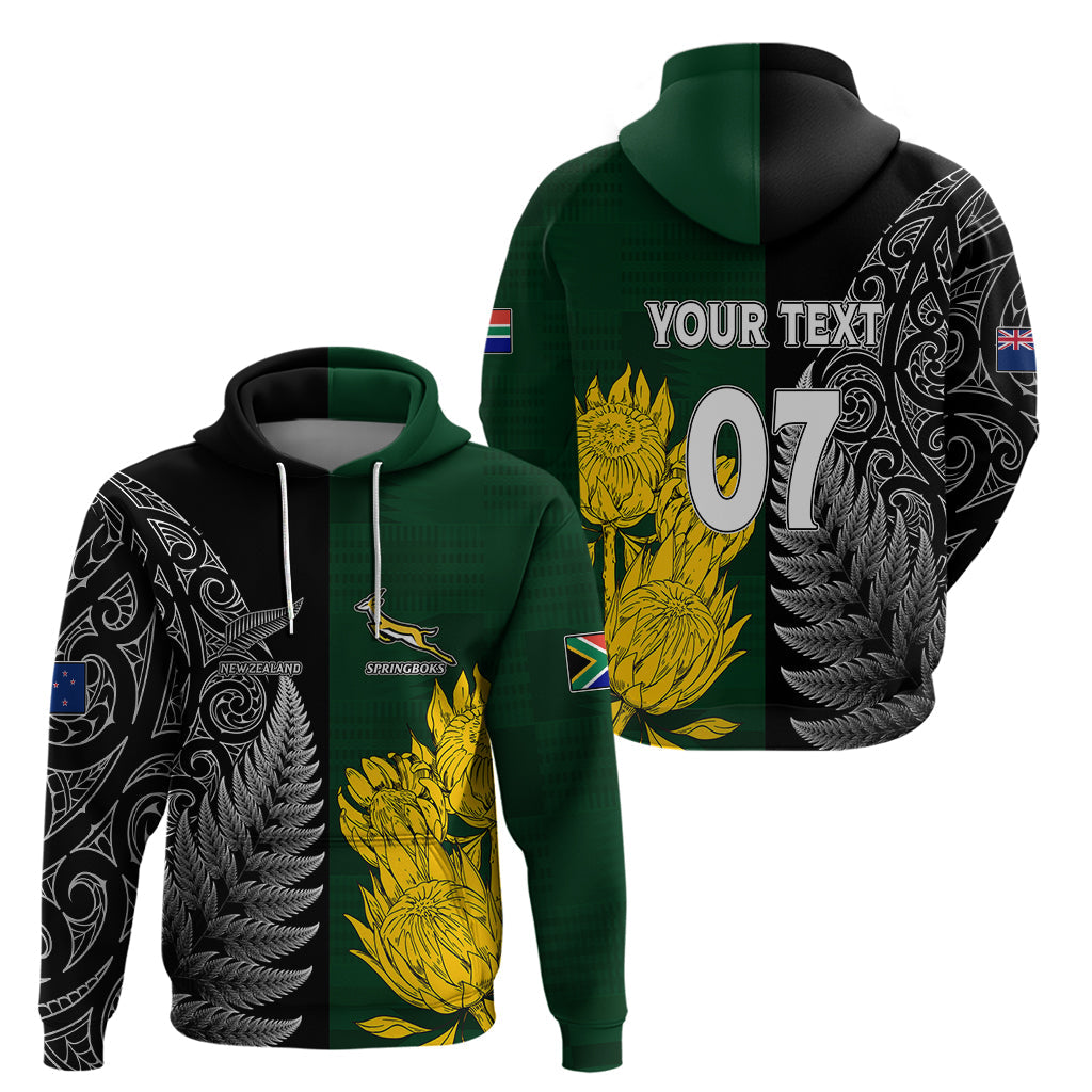 Personalised New Zealand Mix South Africa Rugby Hoodie Protea Vs. Silver Ferns LT7