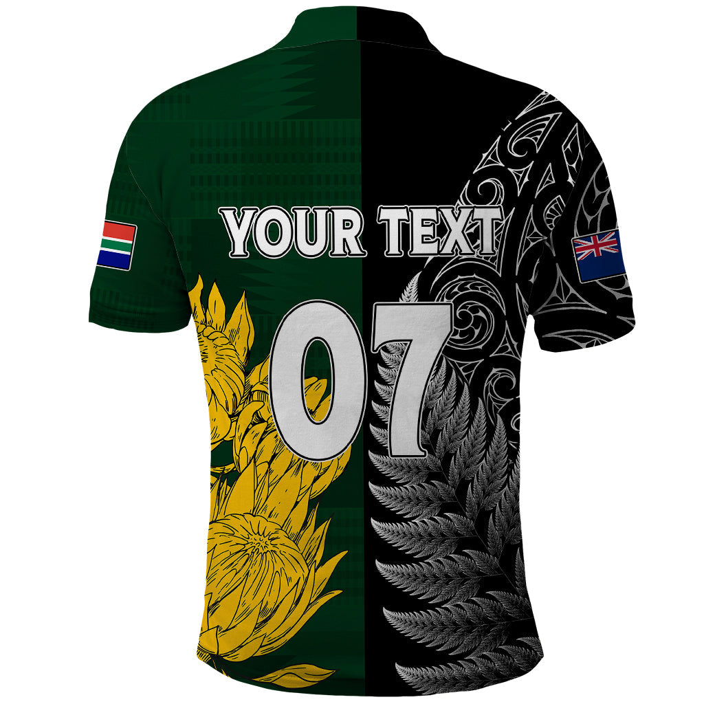 Personalised New Zealand Mix South Africa Rugby Polo Shirt Protea Vs. Silver Ferns LT7