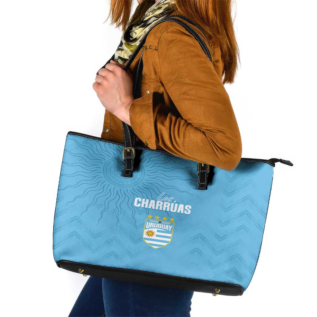 Uruguay Football 2024 Custom Leather Tote Bag Los Charruas Sol de Mayo Ornamental Style LT7