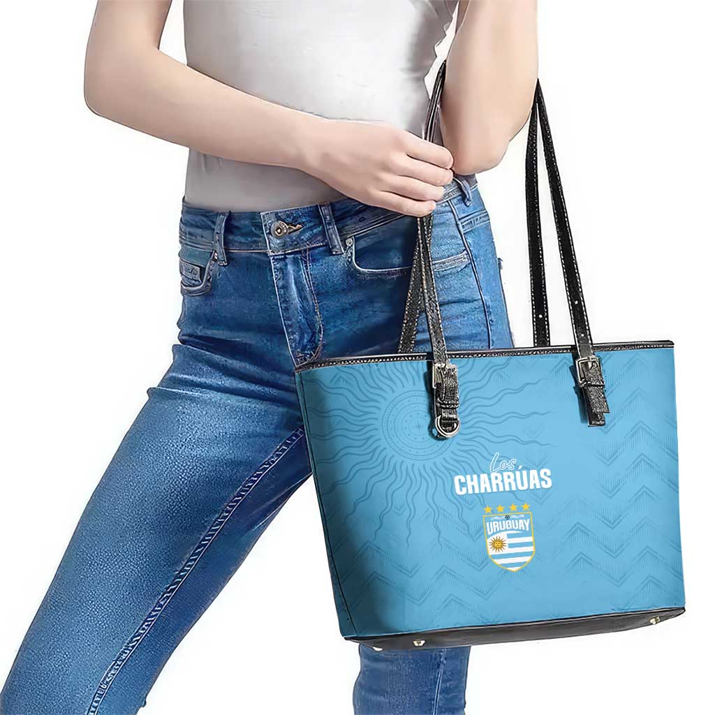 Uruguay Football 2024 Custom Leather Tote Bag Los Charruas Sol de Mayo Ornamental Style LT7