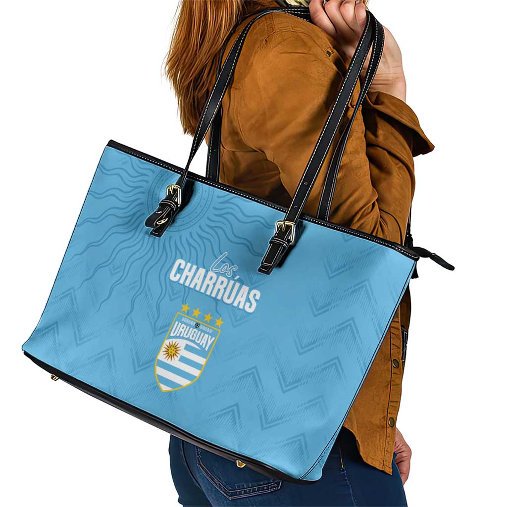 Uruguay Football 2024 Custom Leather Tote Bag Los Charruas Sol de Mayo Ornamental Style LT7