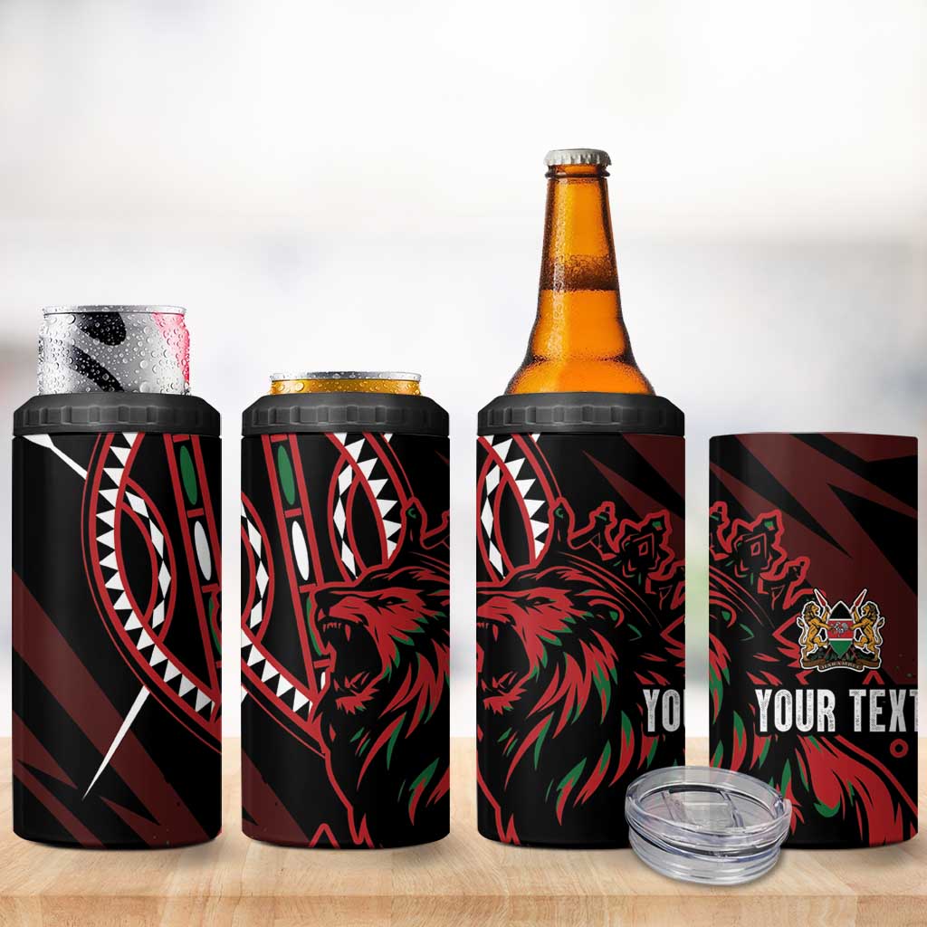 Kenya Personalized Lion 4 in 1 Can Cooler Tumbler Stylized Maasai Shield LT7