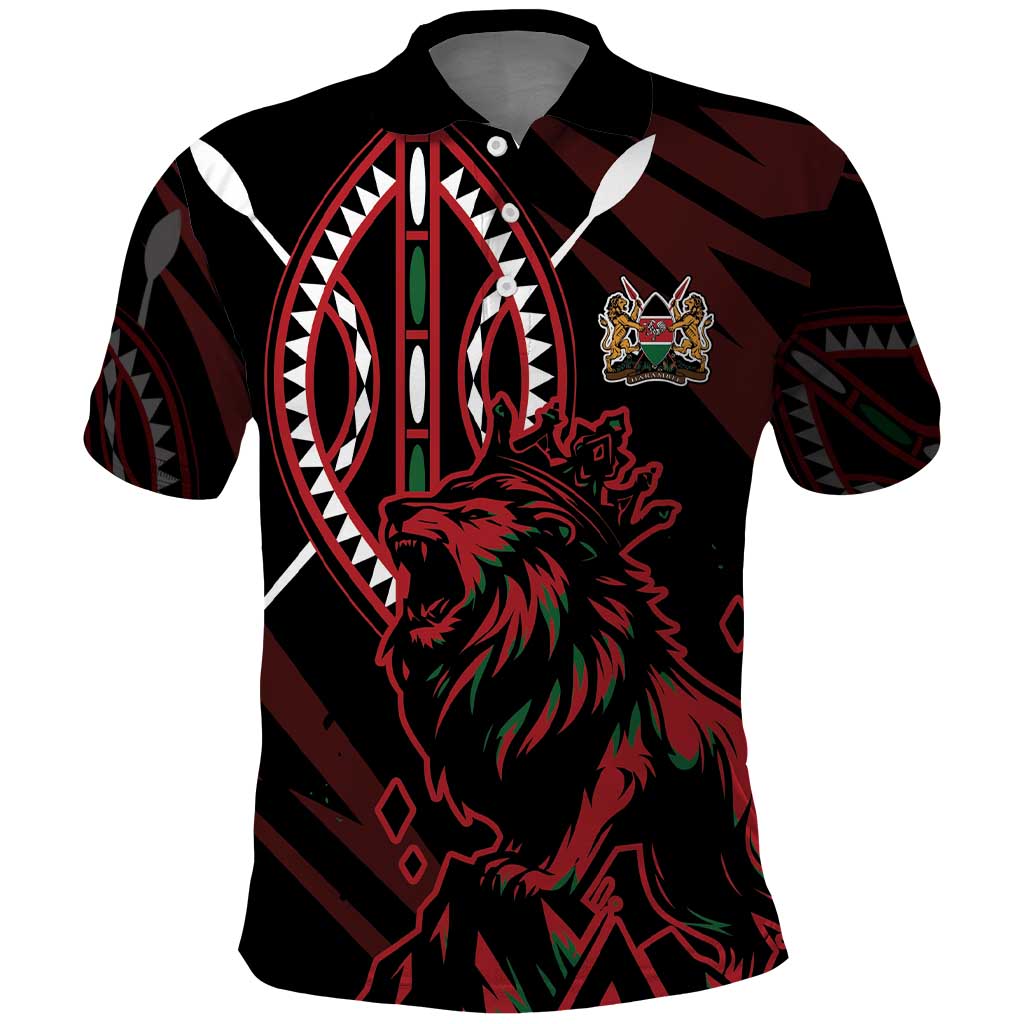 Kenya King Lion Personalized Polo Shirt Stylized Maasai Shield LT7