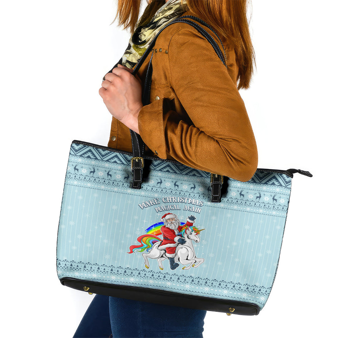 Unicorn - Make Christmas Magical Again Leather Tote Bag LT7