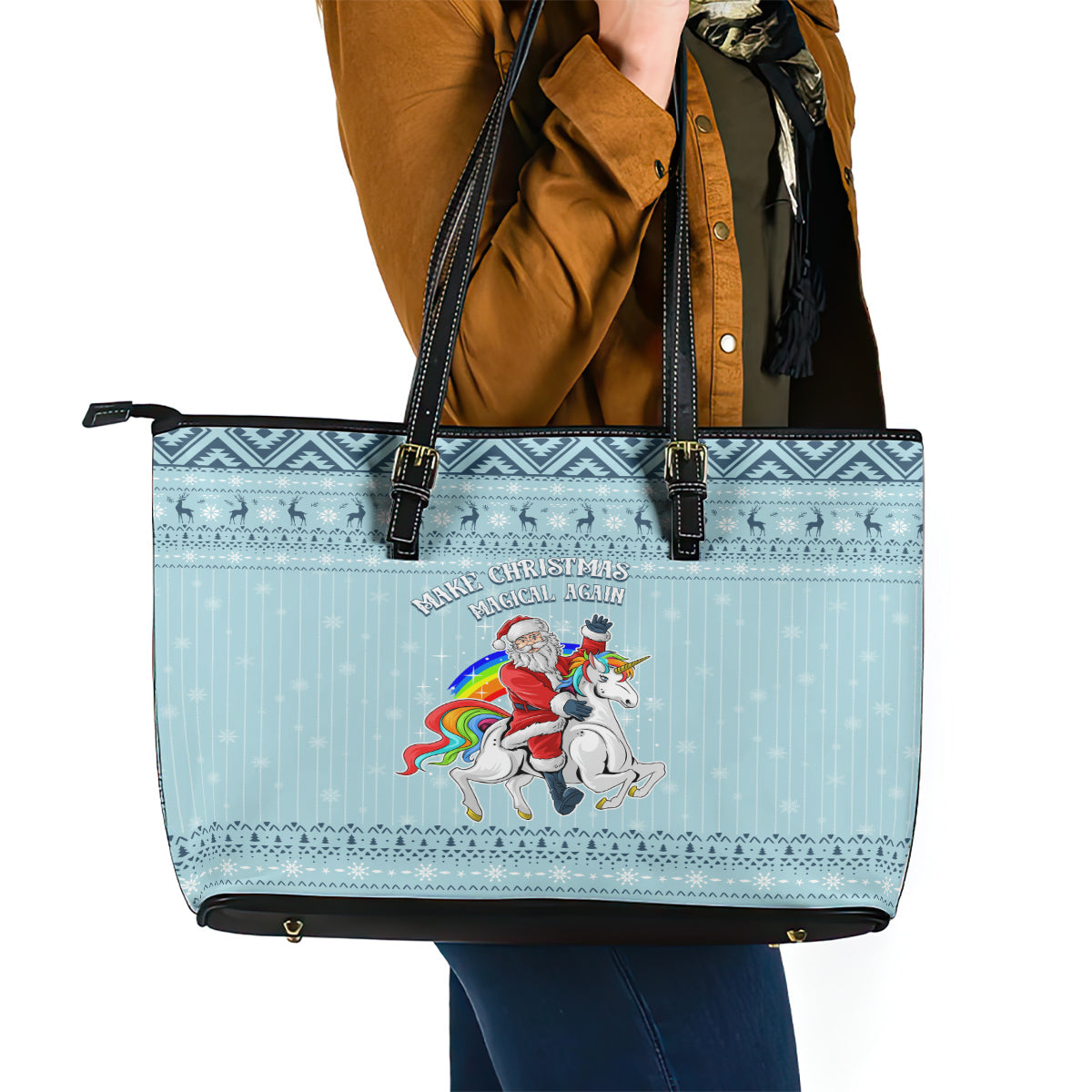 Unicorn - Make Christmas Magical Again Leather Tote Bag LT7