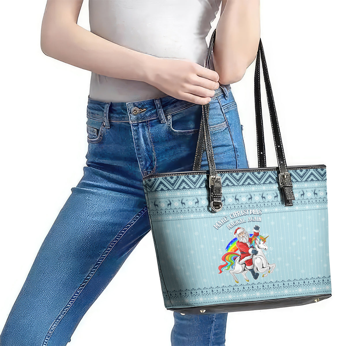 Unicorn - Make Christmas Magical Again Leather Tote Bag LT7