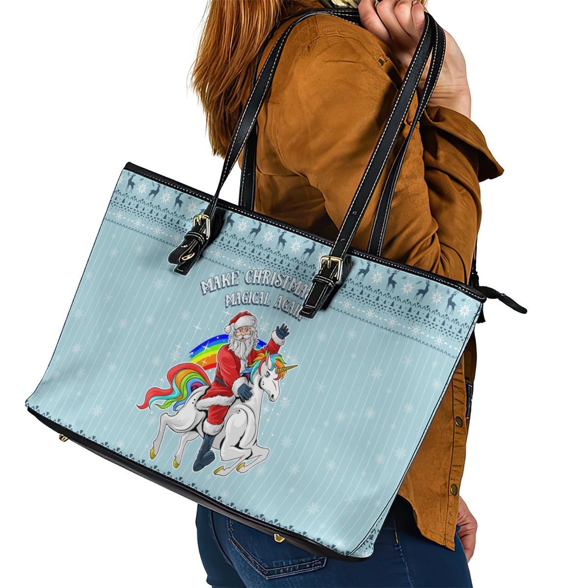 Unicorn - Make Christmas Magical Again Leather Tote Bag LT7