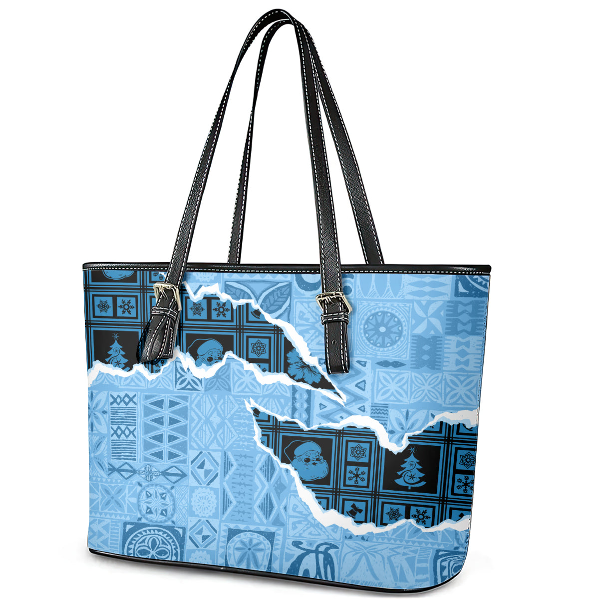 Bula Fiji Tapa Mix Christmas Leather Tote Bag Vintage Style LT7