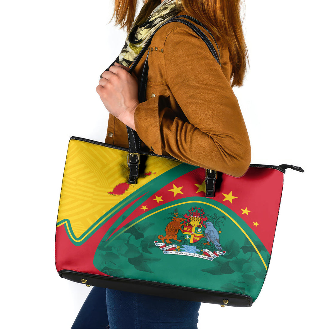 Grenada Leather Tote Bag Stars and Bougainvillea LT7