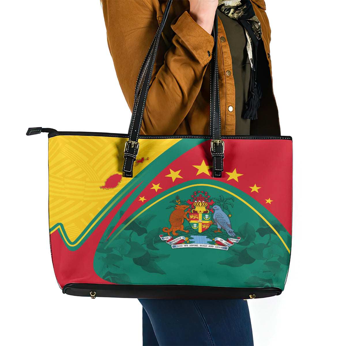 Grenada Leather Tote Bag Stars and Bougainvillea LT7