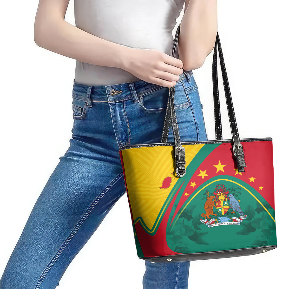 Grenada Leather Tote Bag Stars and Bougainvillea LT7
