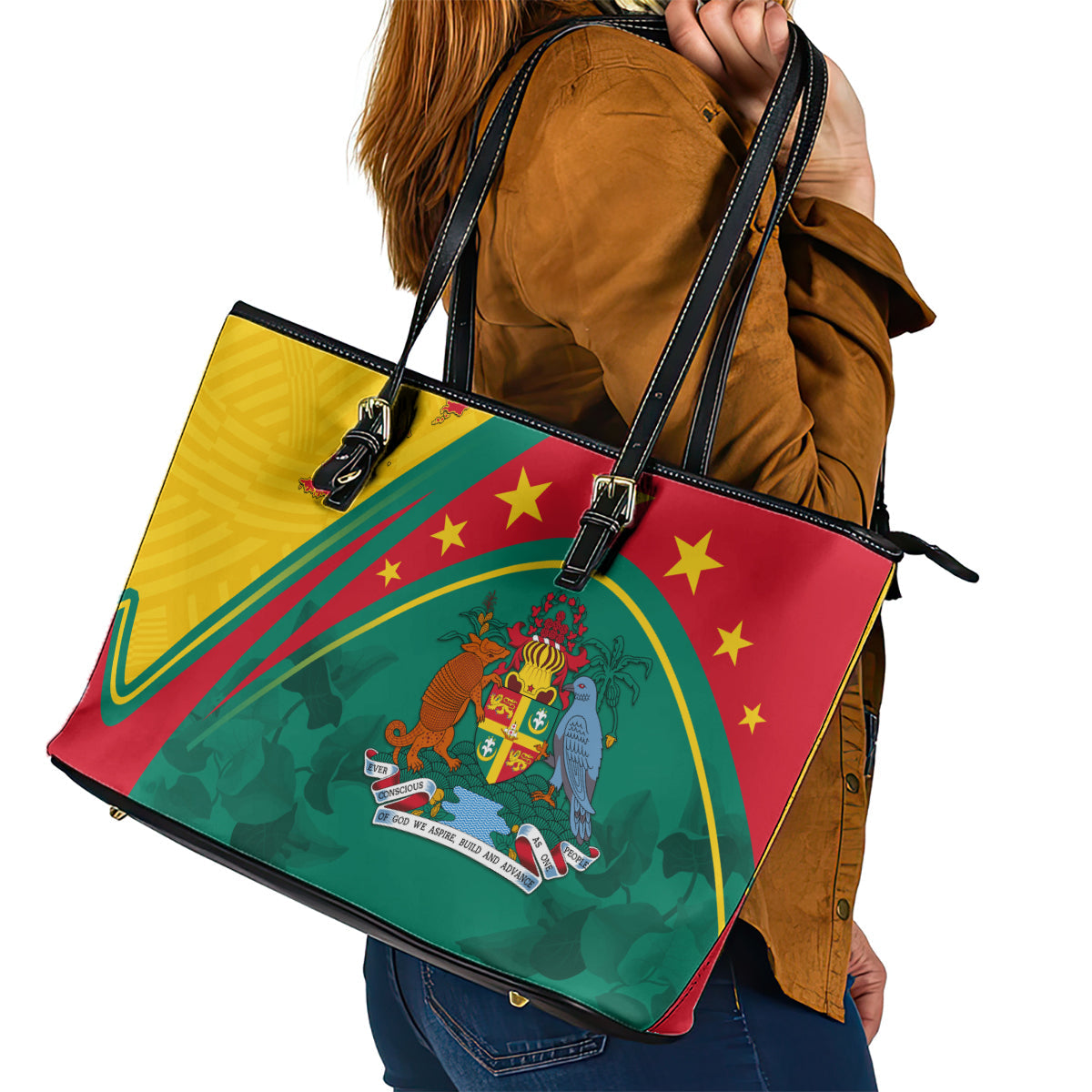 Grenada Leather Tote Bag Stars and Bougainvillea LT7