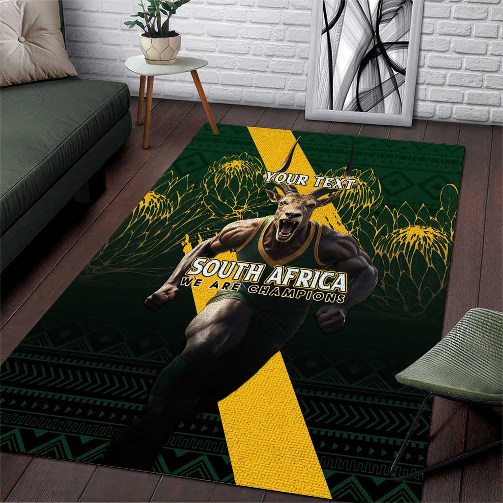 Personalised South Africa Rugby Area Rug Proud Bokke We Are Champions LT7