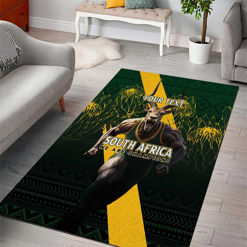 Personalised South Africa Rugby Area Rug Proud Bokke We Are Champions LT7