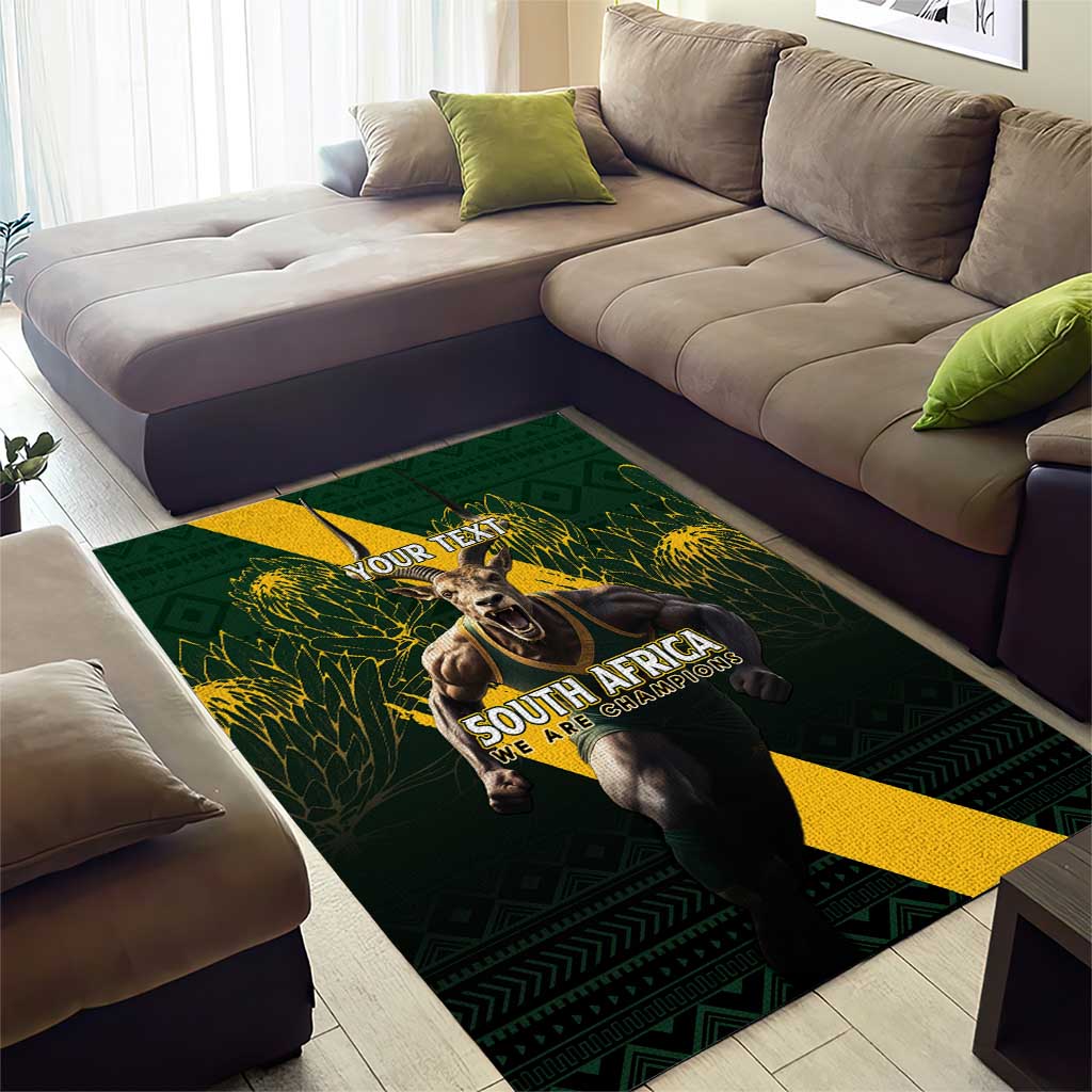 Personalised South Africa Rugby Area Rug Proud Bokke We Are Champions LT7