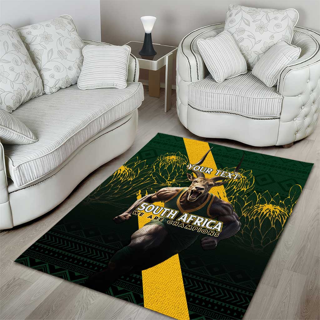 Personalised South Africa Rugby Area Rug Proud Bokke We Are Champions LT7