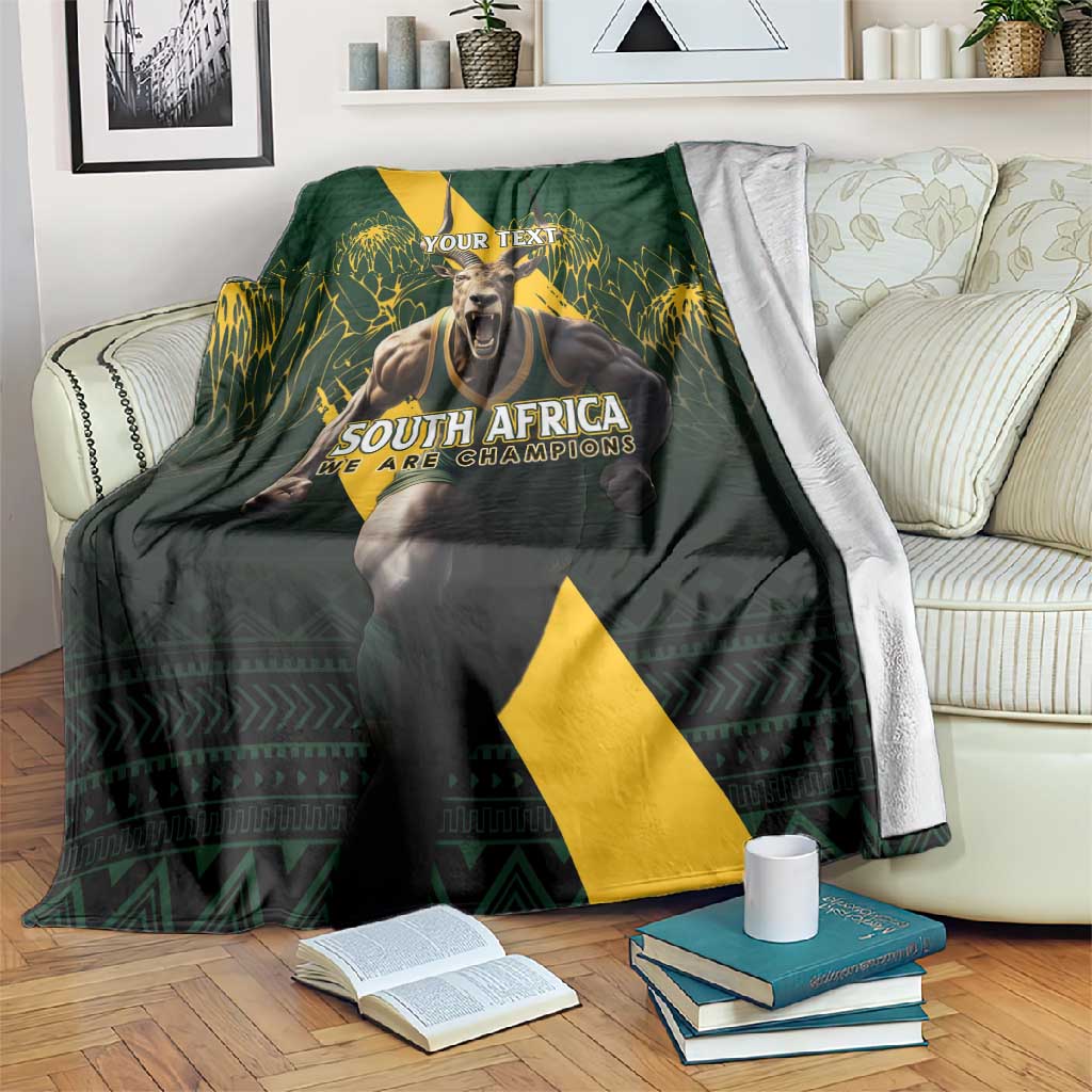Personalised South Africa Rugby Blanket Proud Bokke We Are Champions LT7