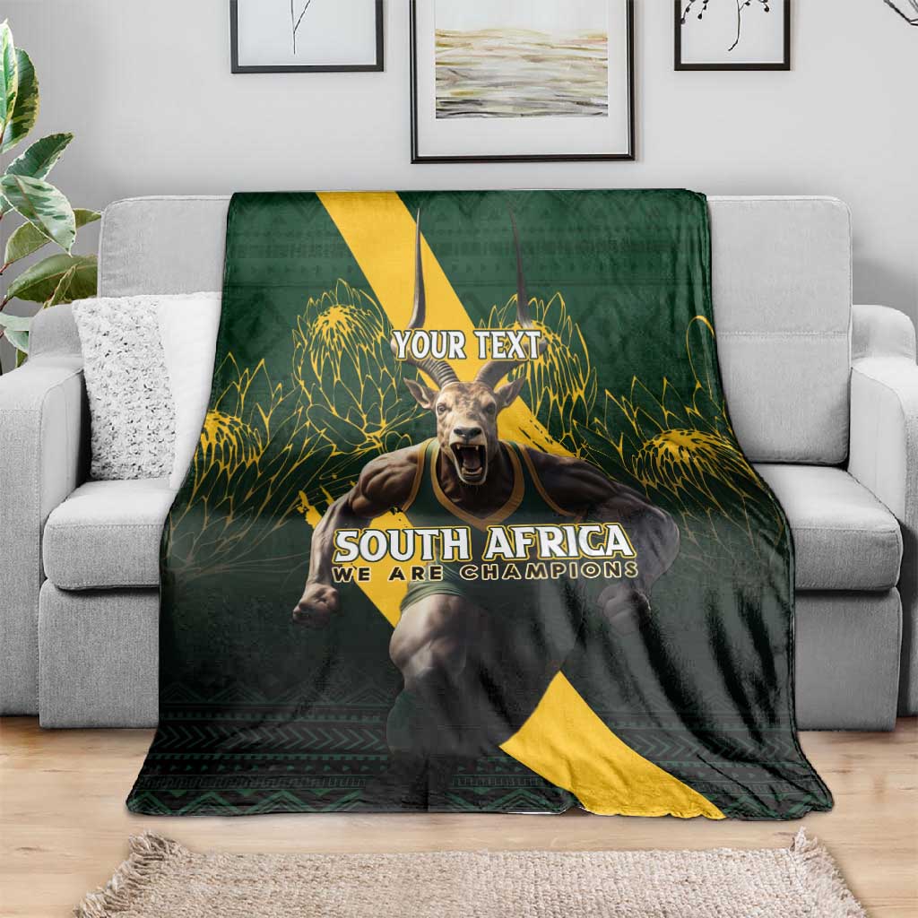 Personalised South Africa Rugby Blanket Proud Bokke We Are Champions LT7