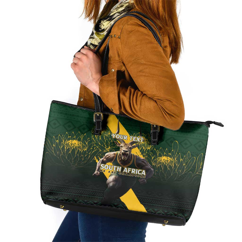 Personalised South Africa Rugby Leather Tote Bag Proud Bokke We Are Champions LT7