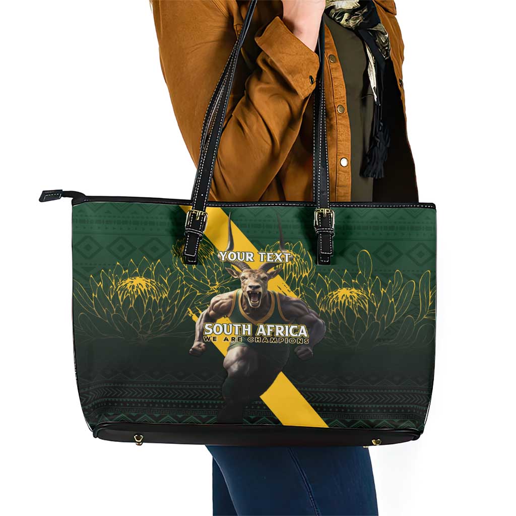 Personalised South Africa Rugby Leather Tote Bag Proud Bokke We Are Champions LT7