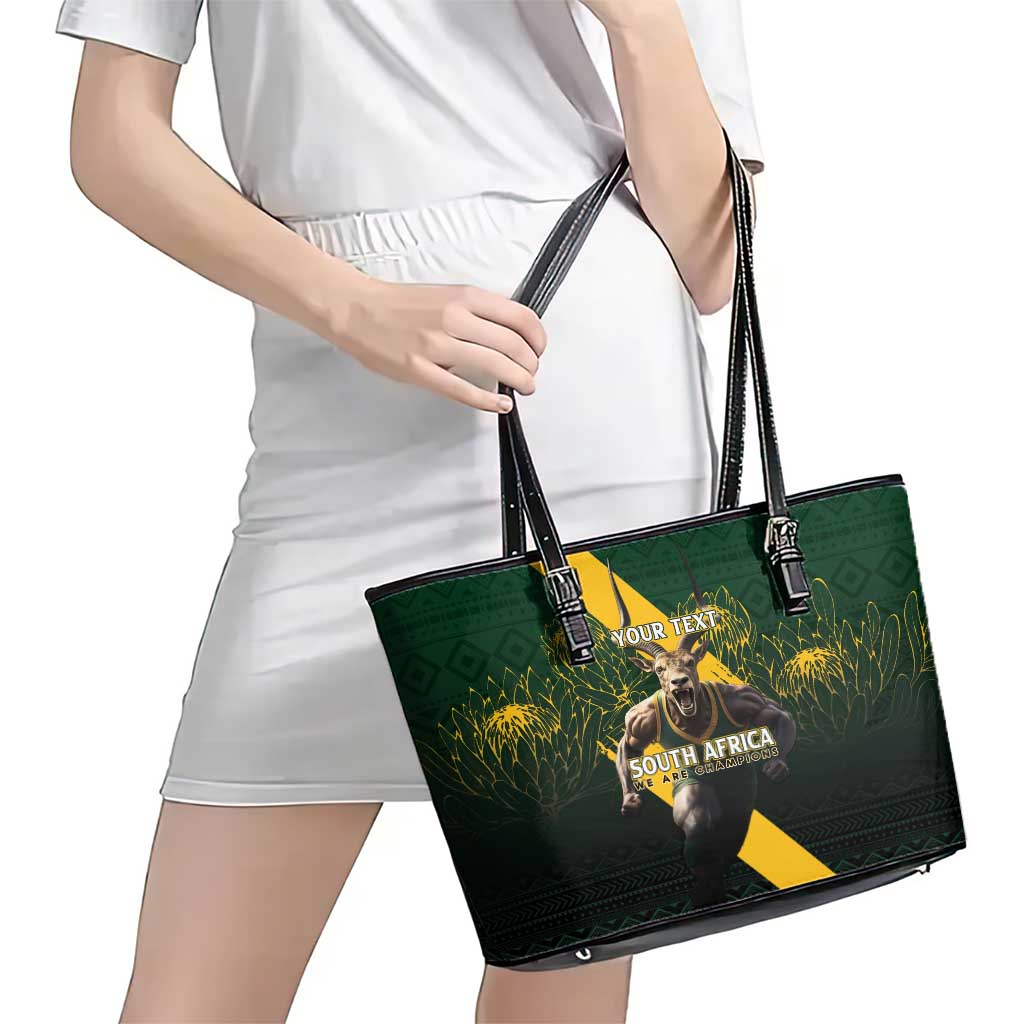 Personalised South Africa Rugby Leather Tote Bag Proud Bokke We Are Champions LT7