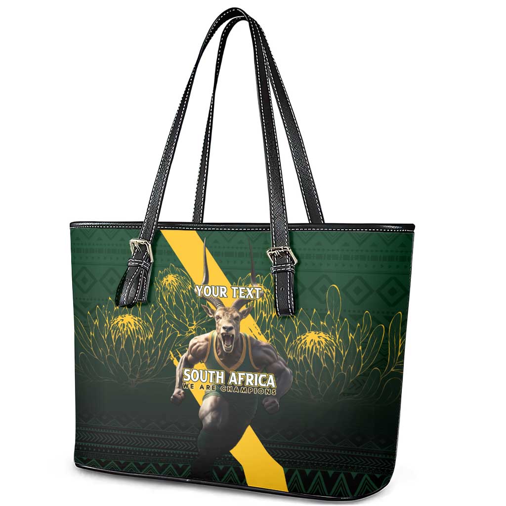 Personalised South Africa Rugby Leather Tote Bag Proud Bokke We Are Champions LT7