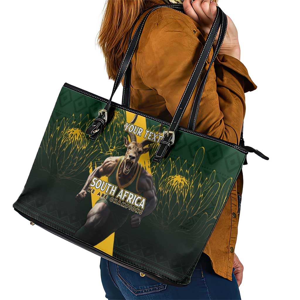 Personalised South Africa Rugby Leather Tote Bag Proud Bokke We Are Champions LT7