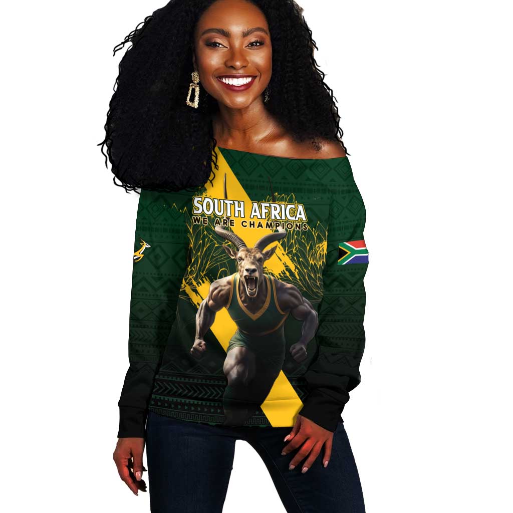 Personalised South Africa Rugby Off Shoulder Sweater Proud Bokke We Are Champions LT7