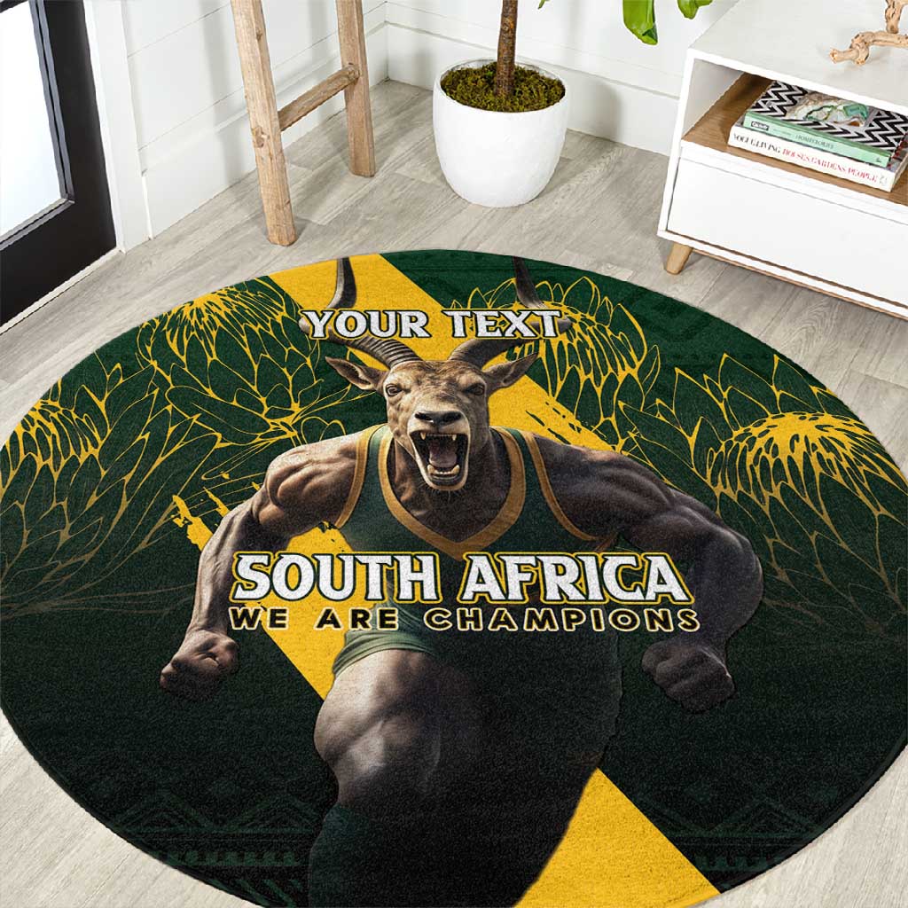 Personalised South Africa Rugby Round Carpet Proud Bokke We Are Champions LT7