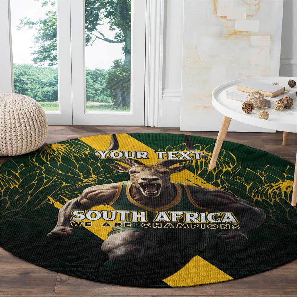Personalised South Africa Rugby Round Carpet Proud Bokke We Are Champions LT7