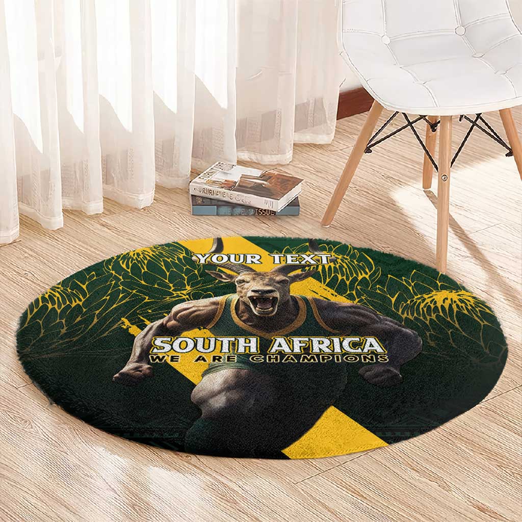 Personalised South Africa Rugby Round Carpet Proud Bokke We Are Champions LT7