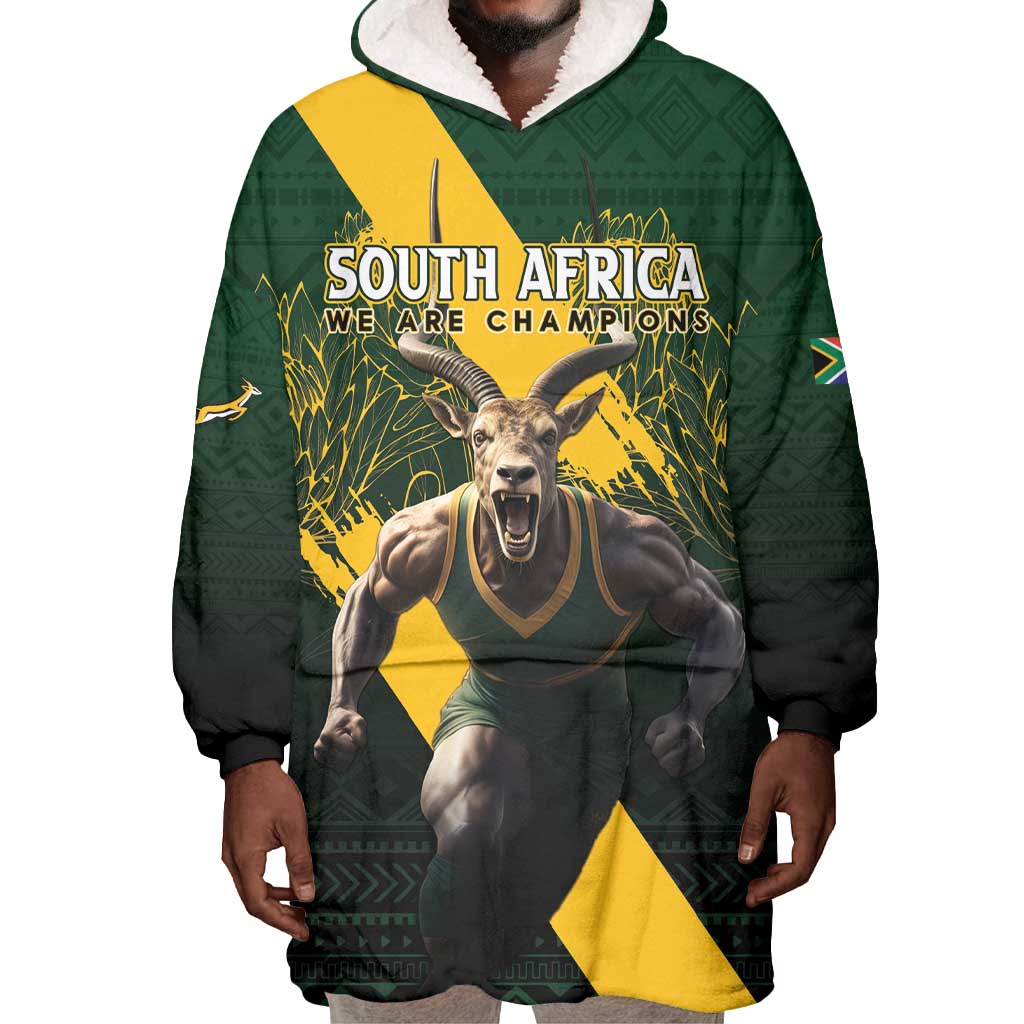 Personalised South Africa Rugby Wearable Blanket Hoodie Proud Bokke We Are Champions LT7