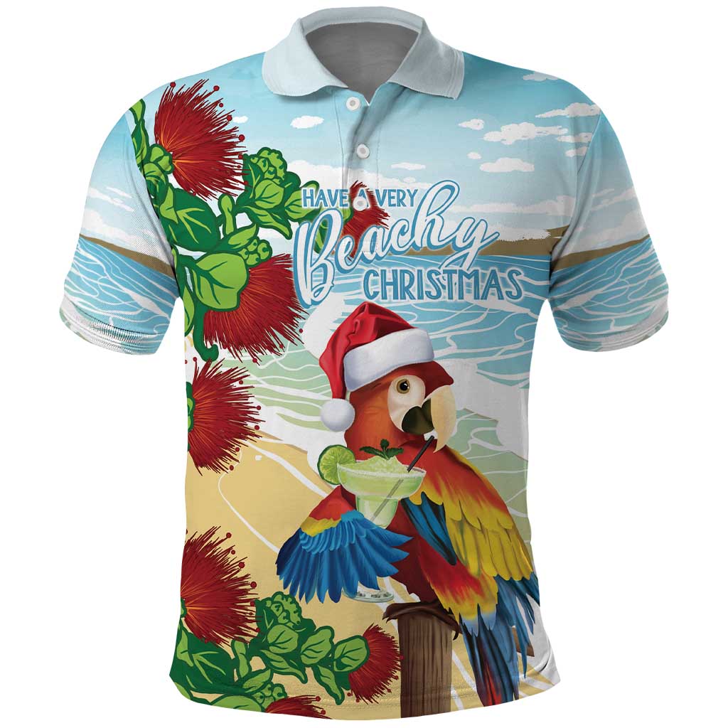 Have A Very Beach Christmas Polo Shirt Parrot By Lehua Flower LT7