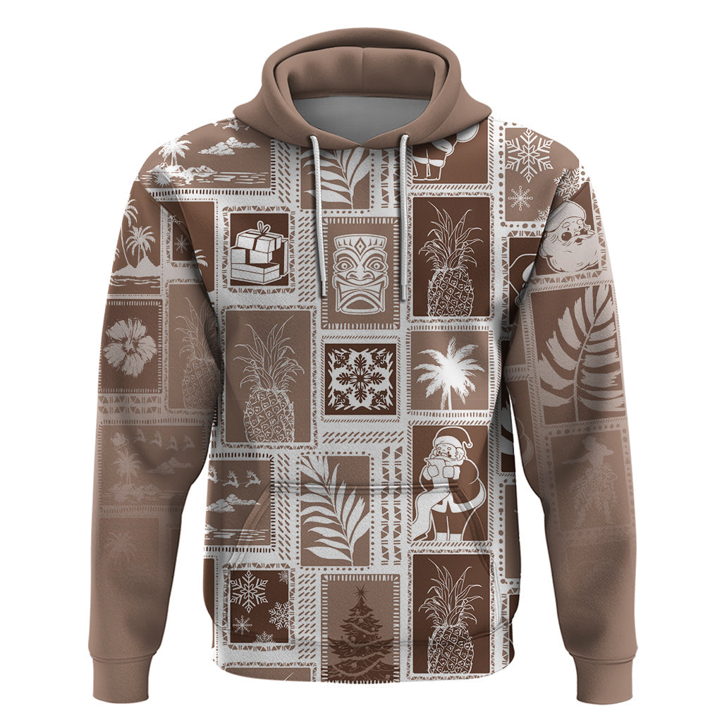 Hawaii Christmas Retro Patchwork Hoodie Brown LT7