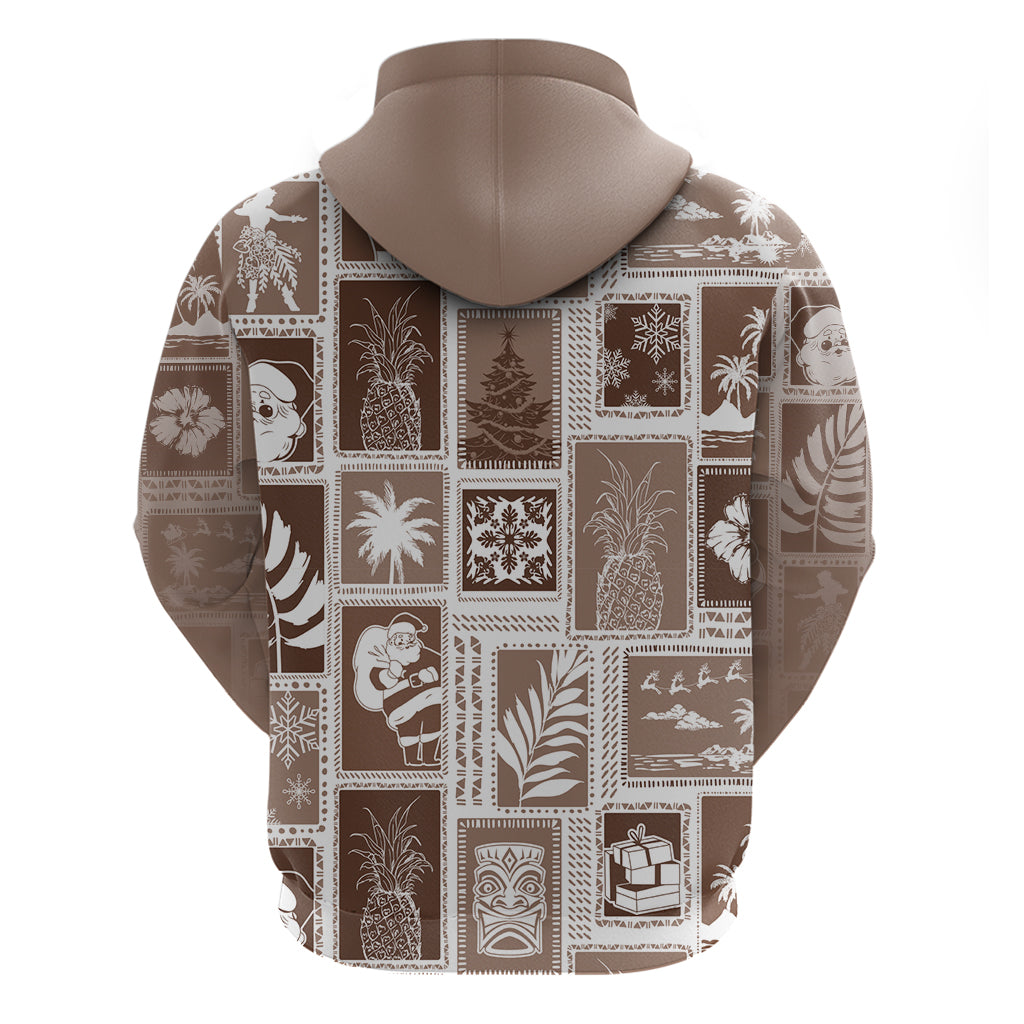 Hawaii Christmas Retro Patchwork Hoodie Brown LT7