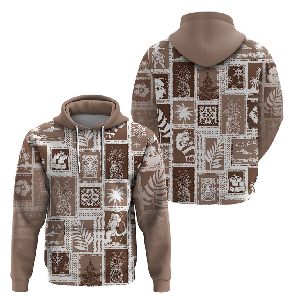 Hawaii Christmas Retro Patchwork Hoodie Brown LT7