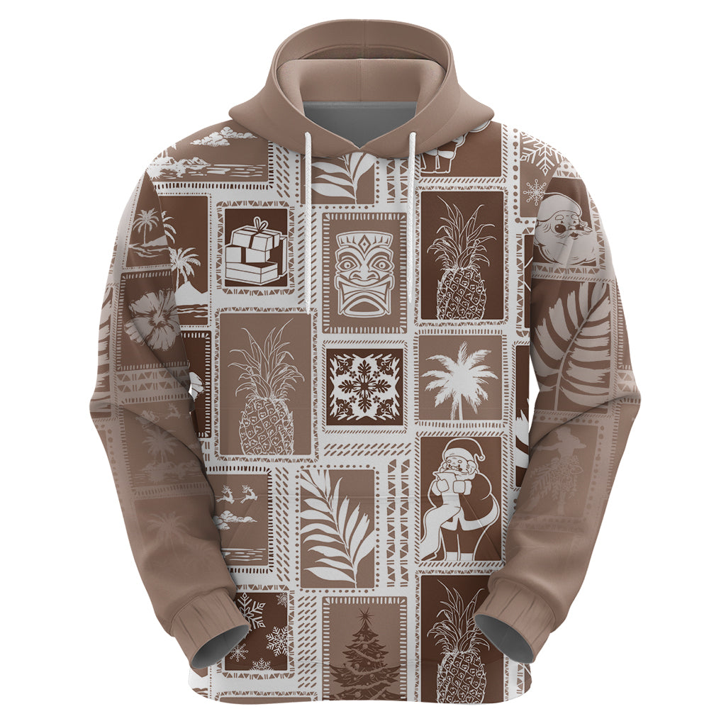Hawaii Christmas Retro Patchwork Hoodie Brown LT7